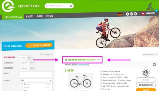 Neuer Filter-Assistent: Greenfinder vereinfacht Suche nach E-Bikes