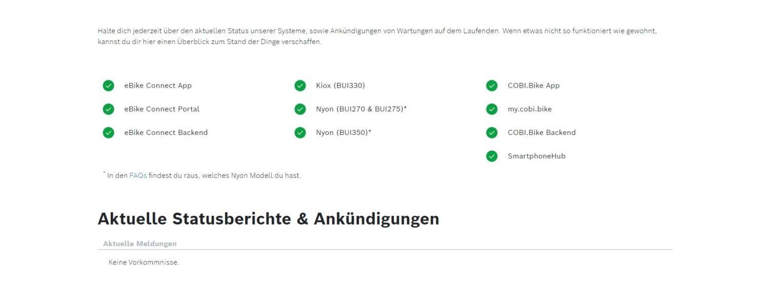 Statusübersicht Bosch eBike Systems