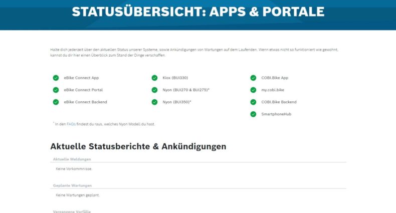 Statusübersicht Bosch eBike Systems