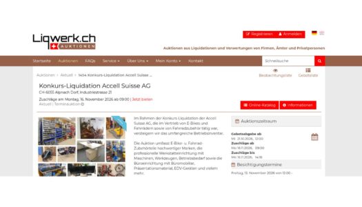 Accell Suisse wird liquidiert: Betriebsinventar kommt unter den Hammer